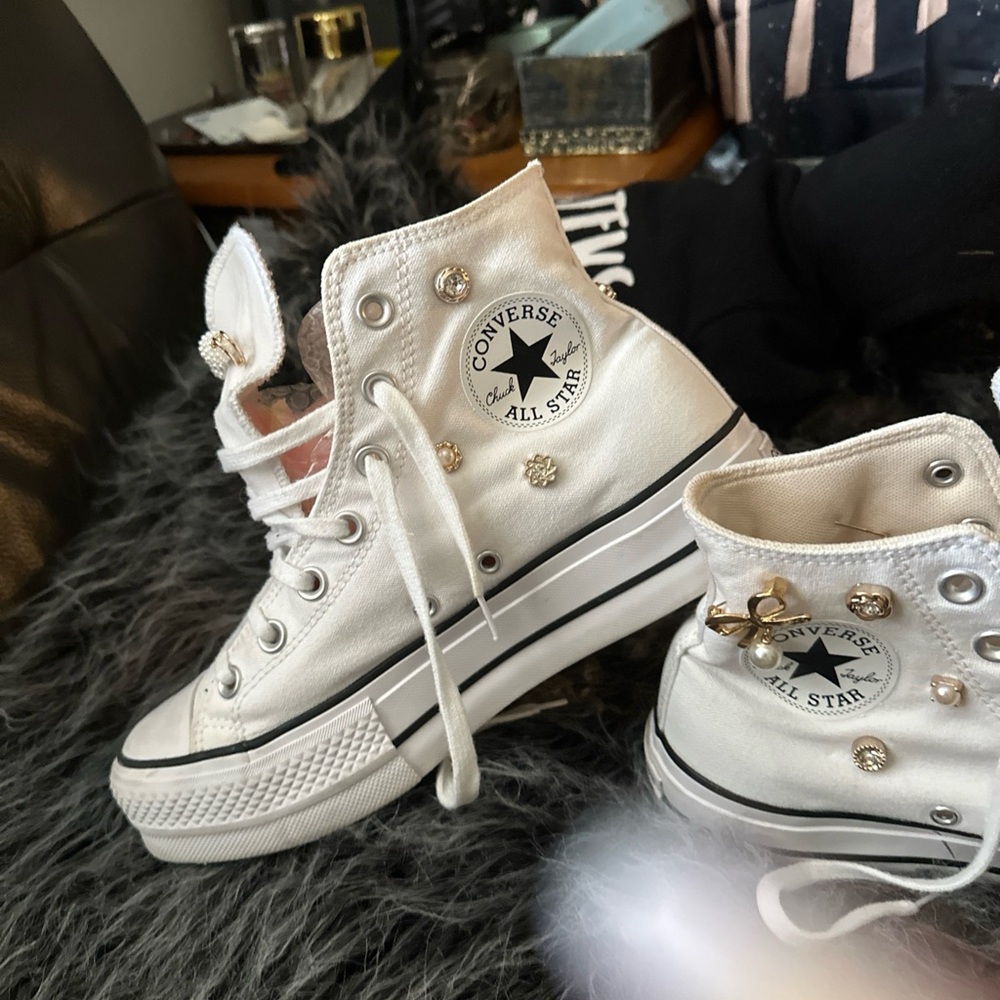 Converse Women's White High-Tops with Embellishments